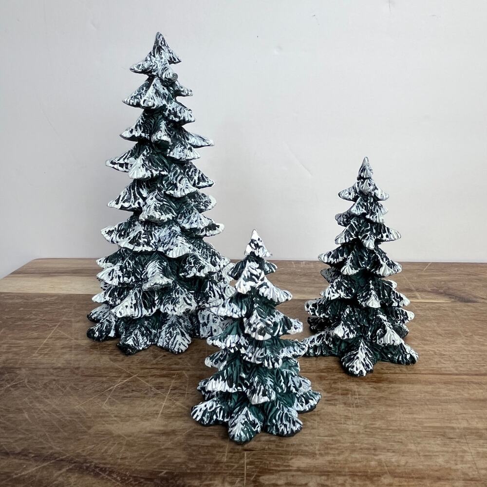 Set of 3 Vintage Department 56 Village Evergreen Trees Christmas Snow Winter